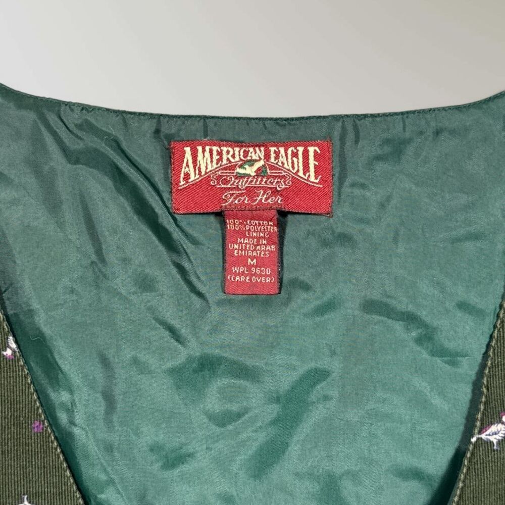 Vintage American Eagle Dress Green Pheasants 70s 80s Boho Cottage Size Med - Picture 3 of 6